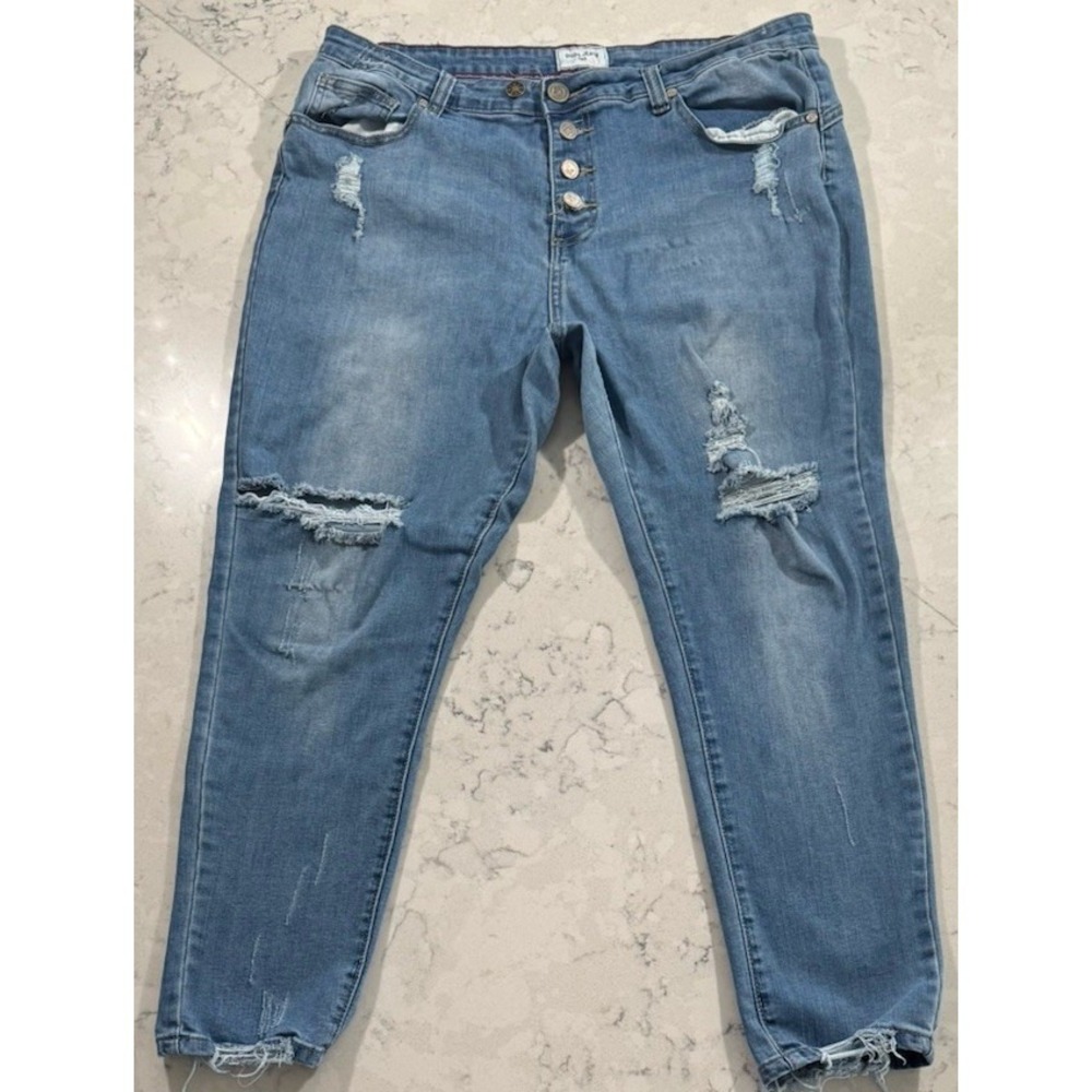 GOGOβ Jeans USA Womens 17 Medium Wash Mid Rise Skinny Ankle Stretch Distressed
